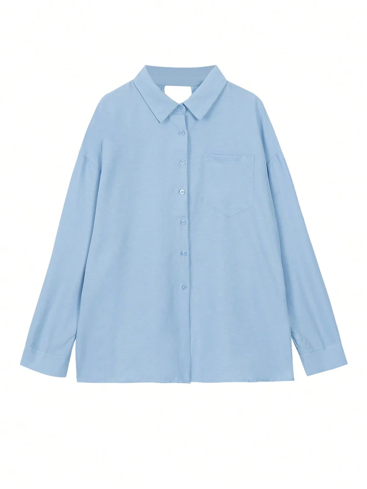 Fall 2026 New Arrivals: Women's Casual Solid-Color Openwork Bow-Button Long-Sleeve Shirt—Everyday Relaxed Style image 3