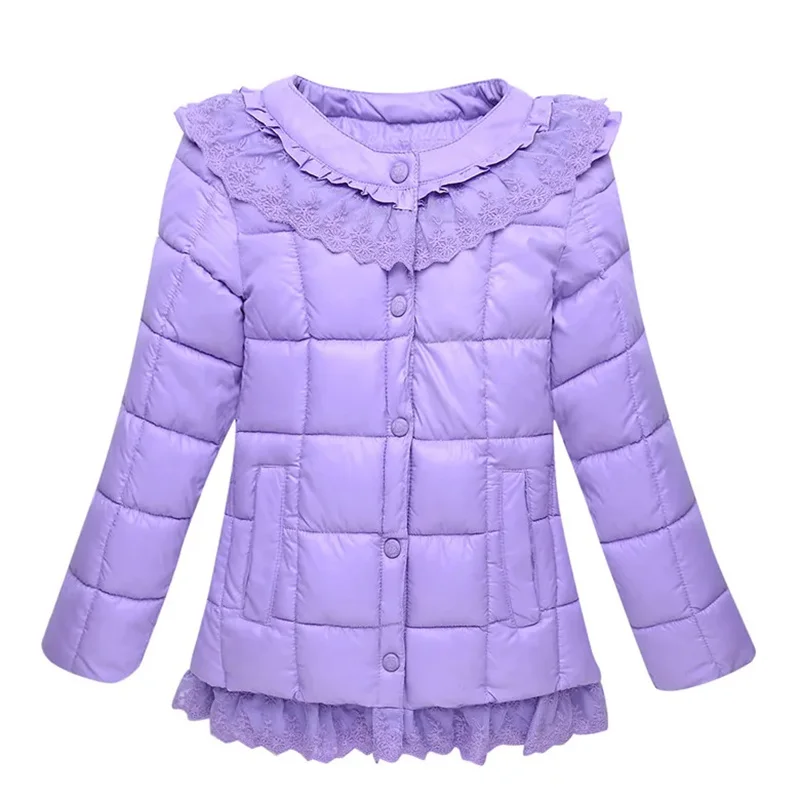 New Children Down Jacket Winter Cotton-Padded Jacket Women\'s Keep Warm Cotton Coat Girls\' Lace Children\'s Clothing Puffer Coats