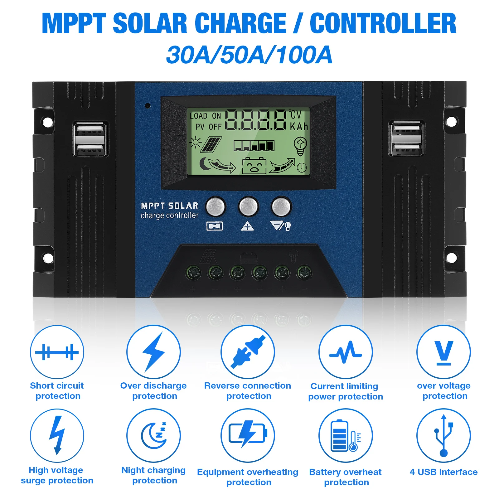 

Solar Charge Controller 12V 24V MPPT High Efficiency LCD Display Panel Regulator Management Protection