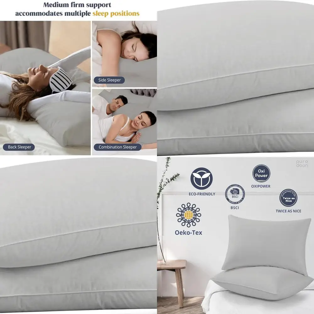 

Набор из 2-х подушек из гусиного пуха — стандартные подушки для сна с хлопковым покрытием отеля, серые