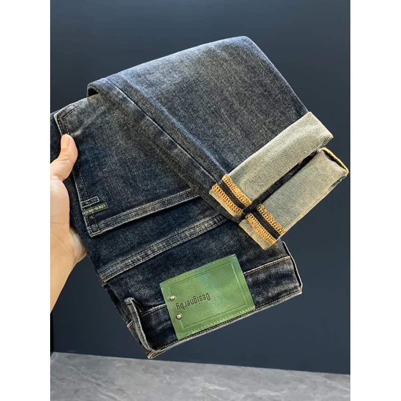 

Новинка 2023 года, джинсы для пирсинга Micro Haren для мужчин, тренд осенней моды, повседневные эластичные брюки с конической маленькой ногой