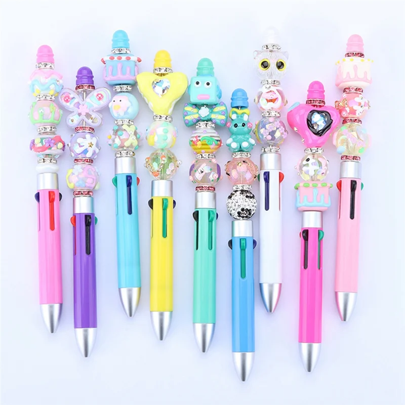 

AED7-10Pcs DIY Business Four Color Refill Beaded Pen Cute Beadable Ballpoint Pens Puzzle Multi Color Jewelry Beaded Ball Pen