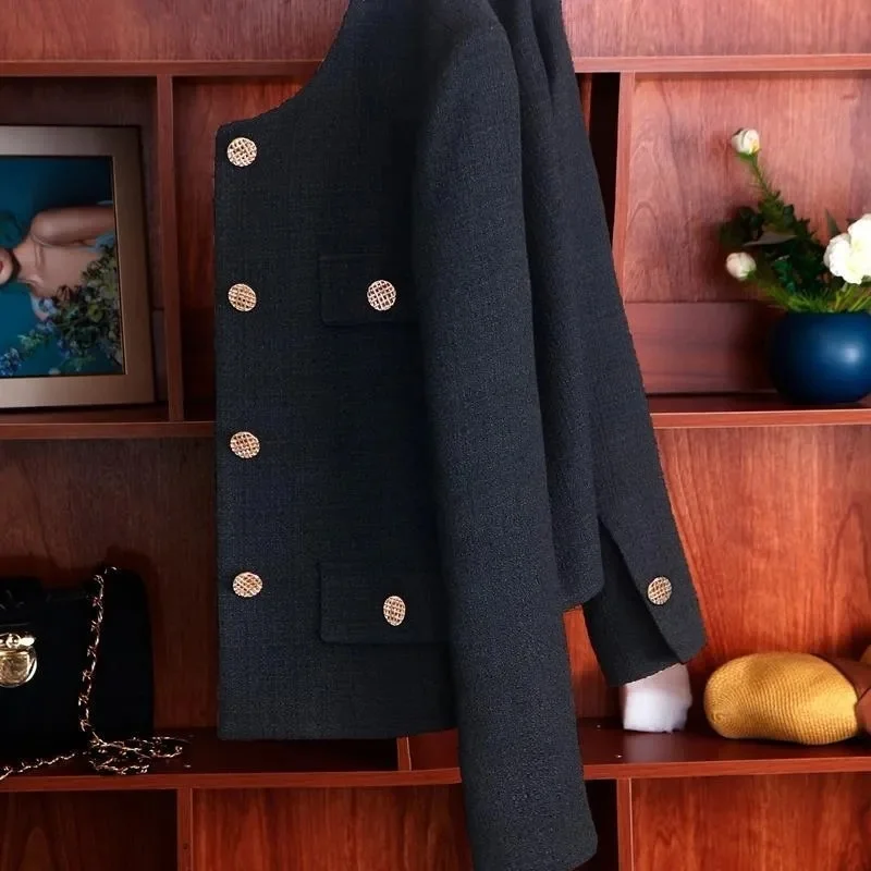 Short Black Coat Female Spring And Autumn Thin Overcoat 2024 New High-Grade Sense Blazer Round Collar Temperament Jacket