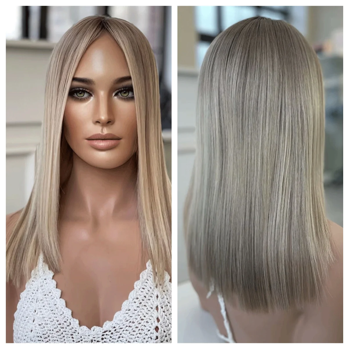 

Platinum Blonde Wigs With Roots Blonde Synthetic Fibres Heat Resistant Lace Front Wig 13*4 HD Lace Frontal Wigs Daily Party Use