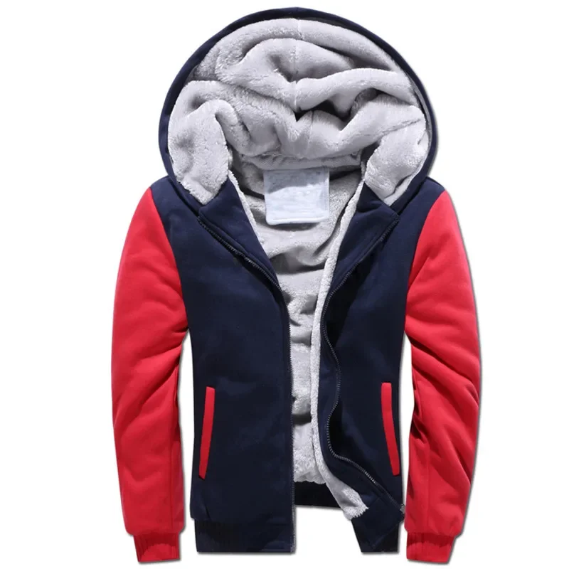 

Plus Size Large Mens Patchwork Bomber Jacket Men Winter Thick Warm Sweatshirts Fleece Zipper Coat Sportwear Tracksuit Hoodies