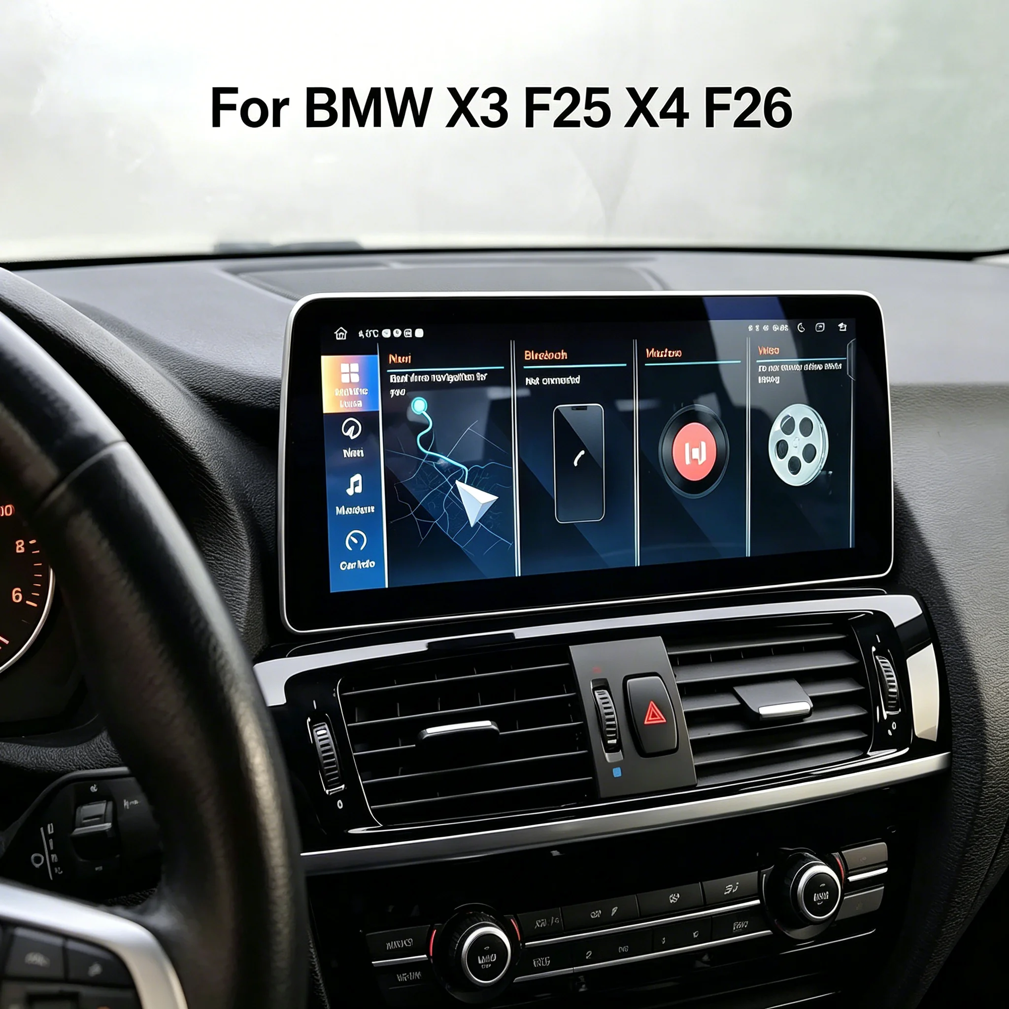 Autoradio Android 14 avec écran tactile IPS de 12,3 pouces pour X3 F25 X4 F26 CIC NBT, Octa Core, 8 Go, 128 Go, CarPlay sans fil, Android Auto, commande vocale IA, DSP, 4G LTE, WIFI, GPS, Navigation, Unité centrale multimédia