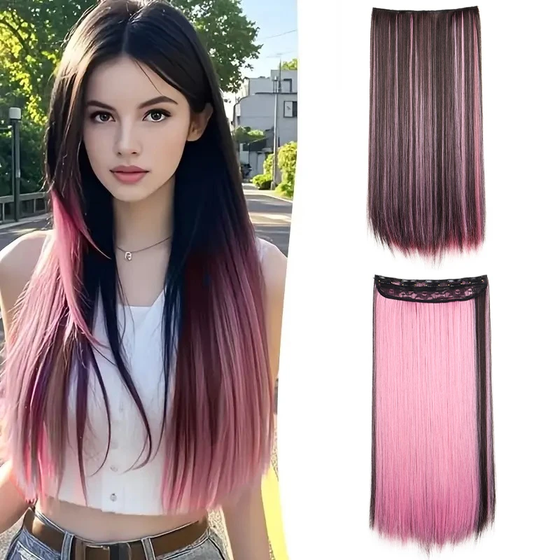 Synthetische lange gerade einteilige 5-Clip-in-Haarverlängerungen für Frauen, Regenbogenfarben, Haarschmuck, Halloween