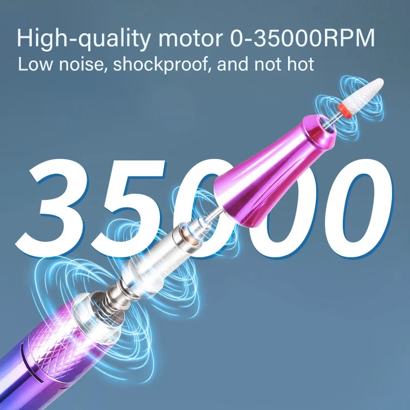 35000RPM Electric Nail Drill Machine For Manicure Rechargeable Nail Lathe Low Noise Professional Nail Drills For Gel Salon Tools