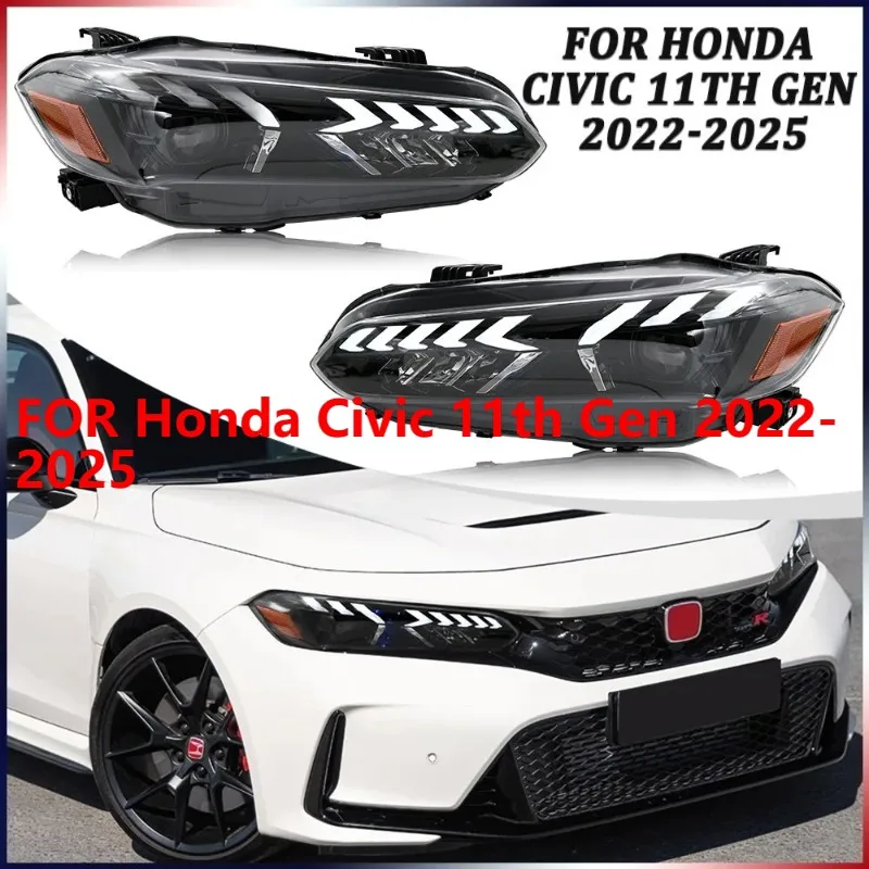 

For Honda Civic 11th Gen 2022-2025 Full LED Headlights Blue DRL Animation Front Lamps Set
