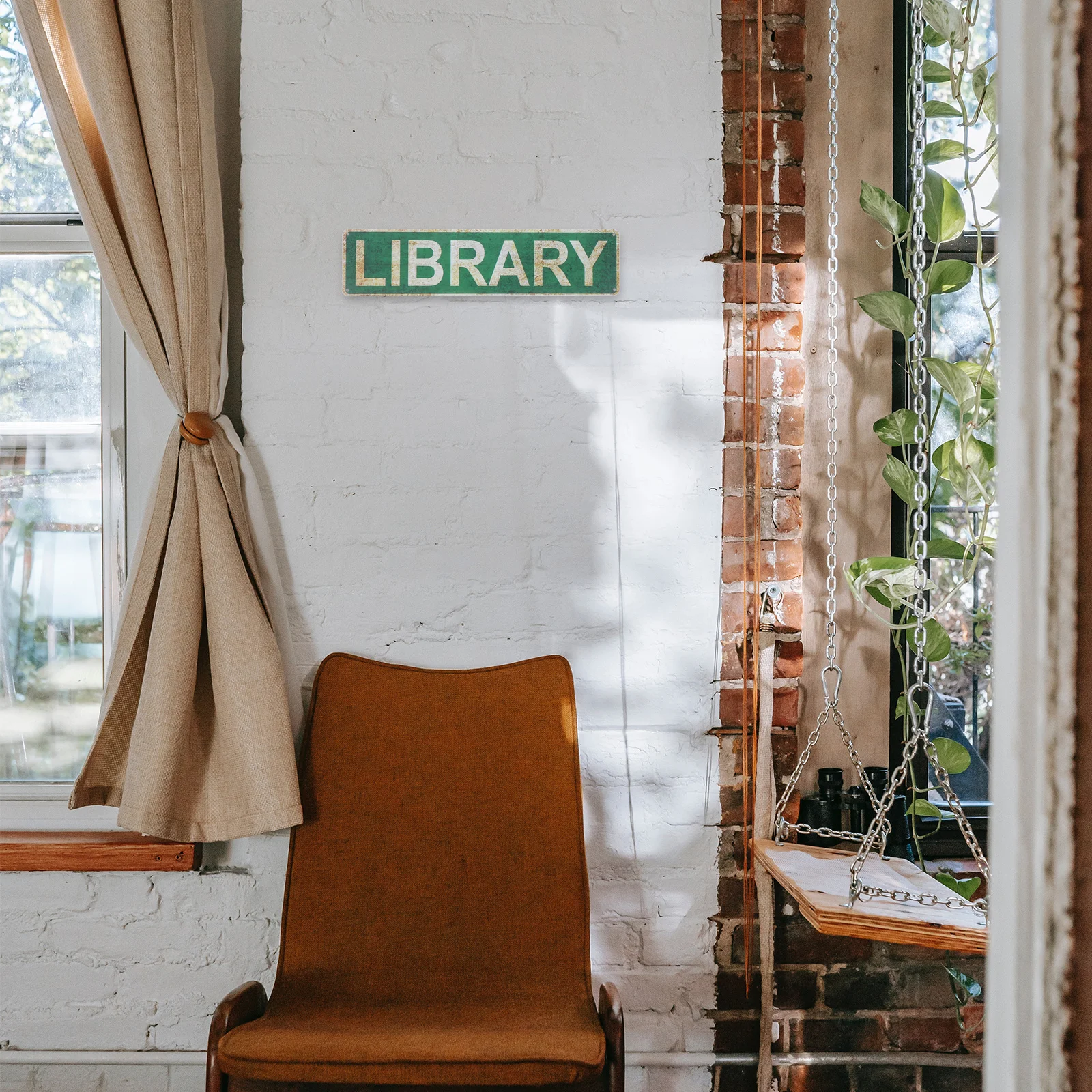 

Vintage Library Plaque Decor Tin Sign for Book Lovers Home Reading Room Wall Art Rustic Literary Wall Decor Indoor Outdoor Use