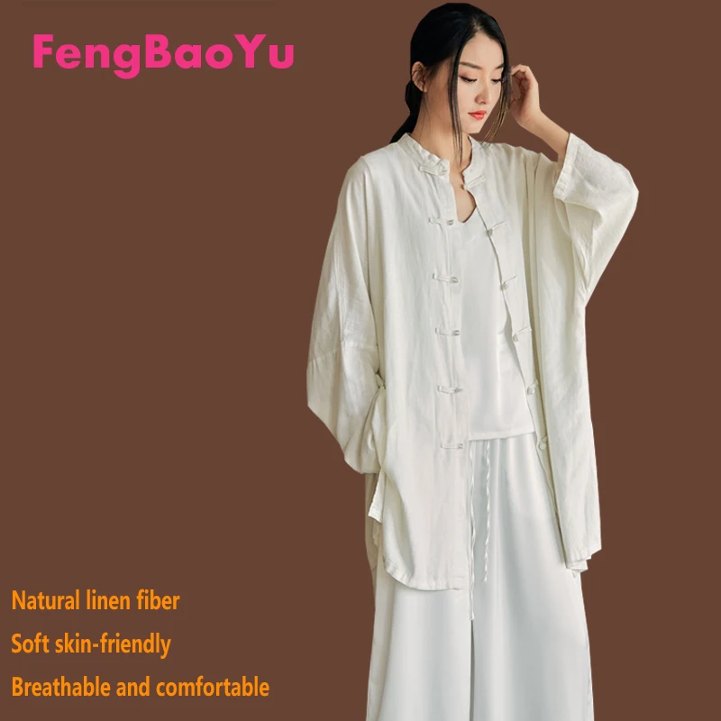 FengBaoyu Hochwertiges, langärmliges Damen-Freizeithemd aus Leinen im Retro-Stil mit Knöpfen – ideal für Freizeit und Entspannung während Ihres Feierns