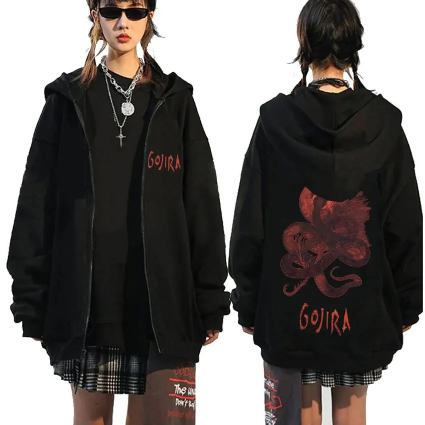 

Rock Metal Band Gojira Zipper Hoodie From Mars To Sirius Flying Whales Snake Print Zip Up Jacket Coat Men Women Vintage Hoodies