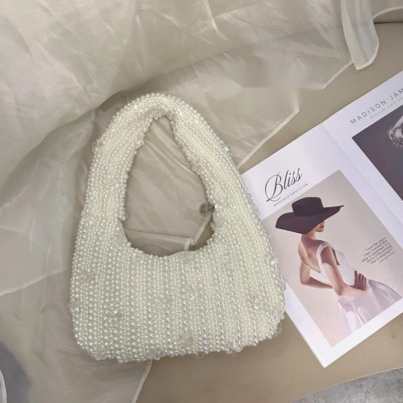 Summer Small Purse Evening Bag Handbag For Women 2024 Designer Luxury Brand Fashion Ladies Solid Color Handmade Bead Bag