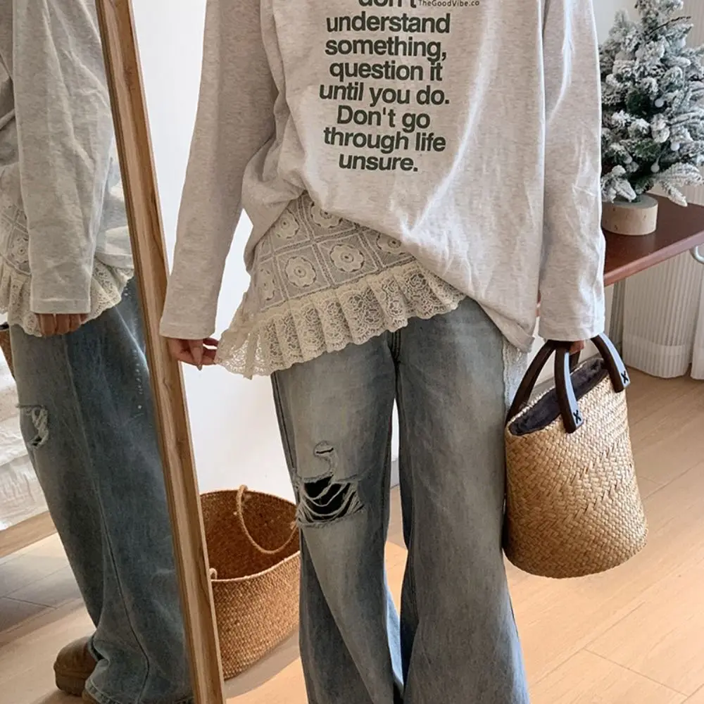 تنورة قصيرة ناعمة من الدانتيل الحلو على شكل زهرة تنورة شاش عالية الخصر على الطراز الكوري تنورة بحافة مكشكشة للفتيات