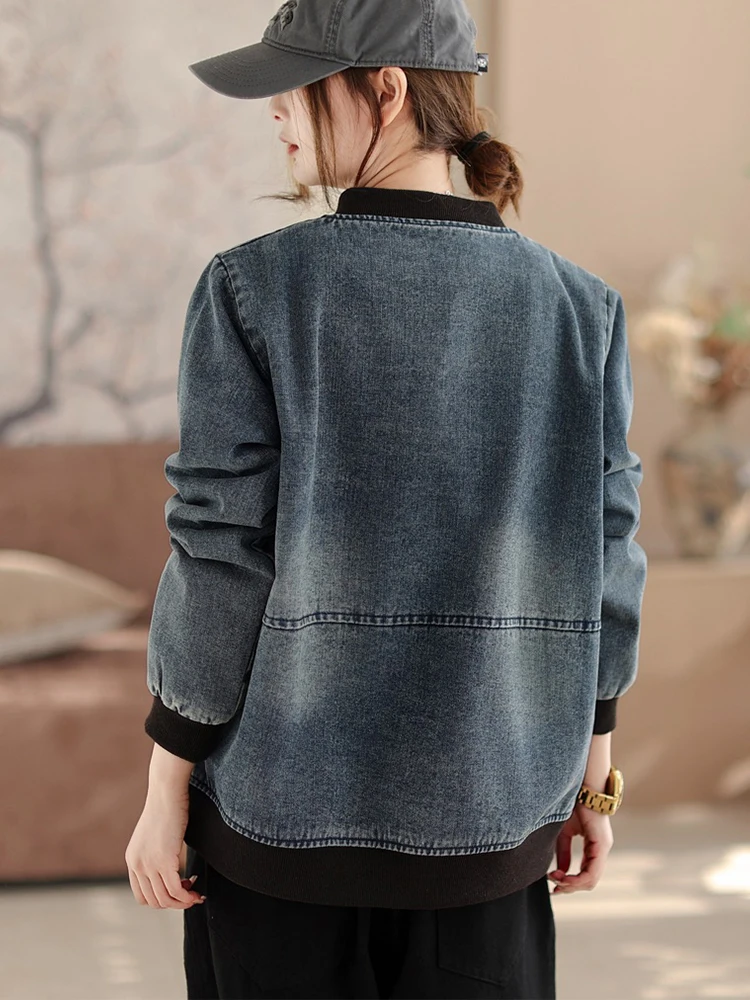 Amax LuluE 2026 Korean Spring Womens Fashion Vintage Denim Jackets Ladies Luxury Loose Casual Coats Classic Solid Punk Outerwear