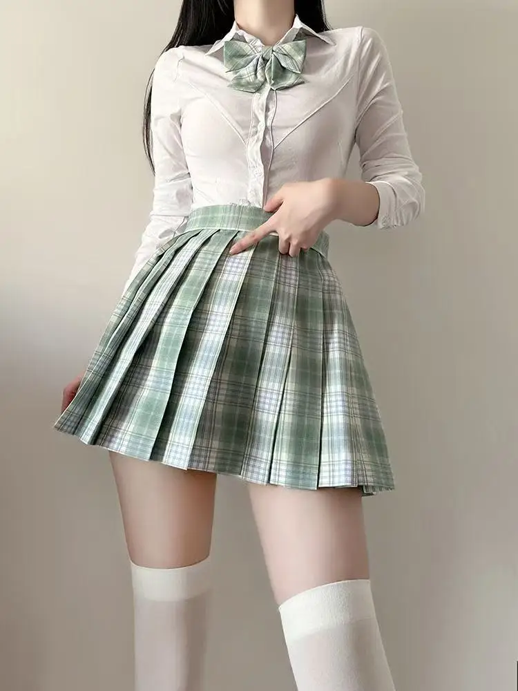 JK Cedar Traditional Japanese Uniform Skirt Set Sweet Student Class Uniform Polyester Short Sleeve  Collar Button up