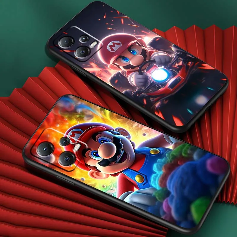 M-M-Mario Art أنيمي لشاومي ريدمي نوت 15 14 13 12 12S 11E 11 11S Pro Plus 4G 5G أسود ناعم غطاء من البولي يوريثان الحراري