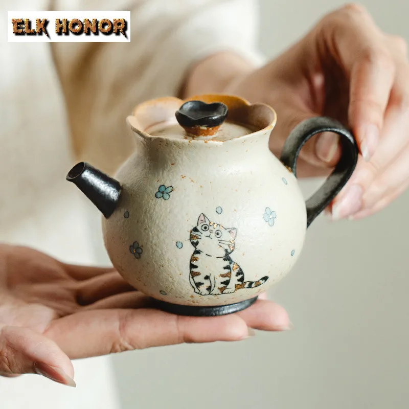 150ml Hand-painted Cute Cat Teapot Handmade Tea Infuser Pot Household Tea Brewing Kettle with Ball Hole Tea Items Accessories