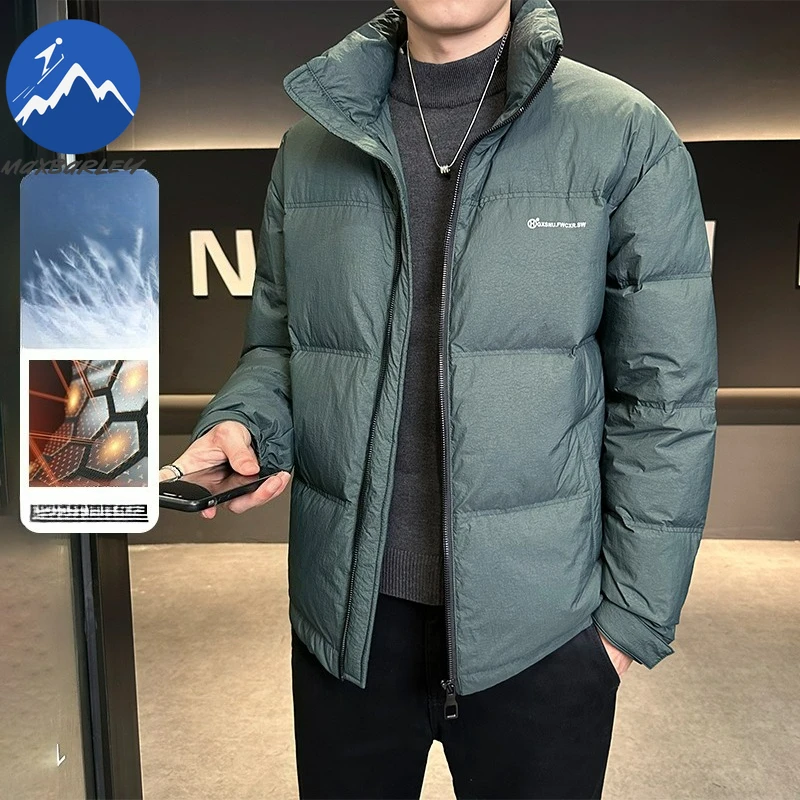 

Maxbarley Men Down Jacket Fashion Stand Collar Commute Office Thickened Parka Classic Solid Color Comfortable Lightweight Coat