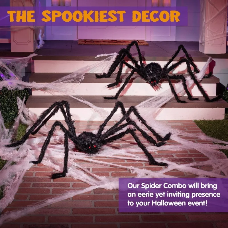 Halloween decoration giant spider, suitable for garden lawn and indoor decoration props, party trick simulation plush spider