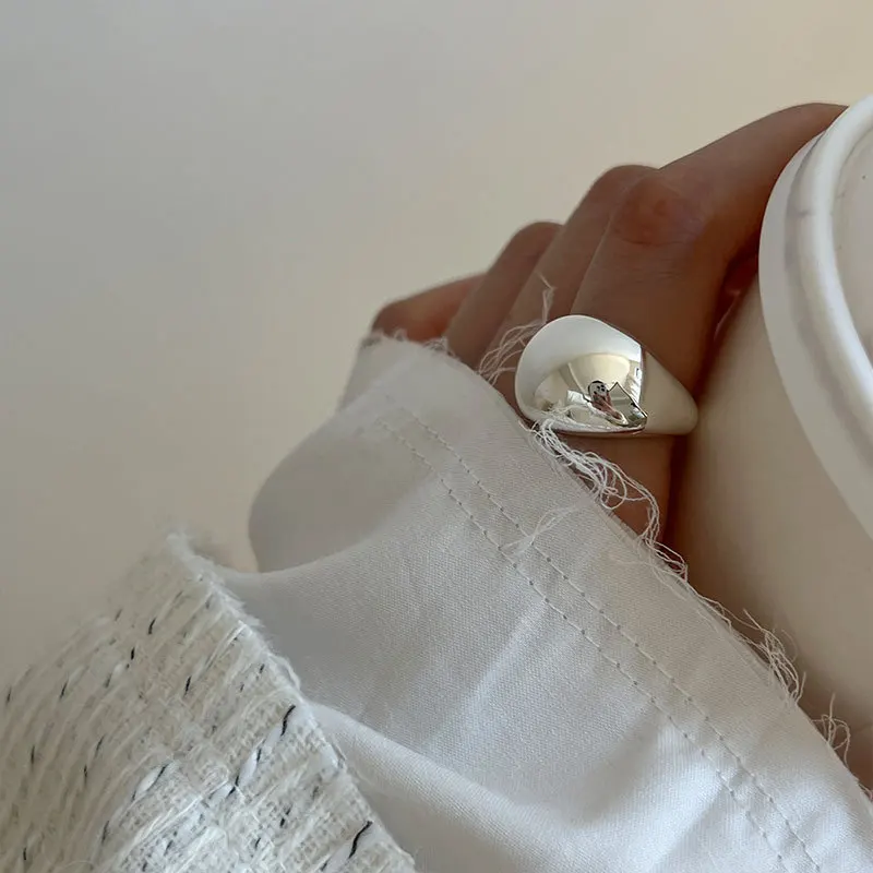 Women's 925 Sterling Silver Smooth Surface Round Adjustable Ring, Luxury