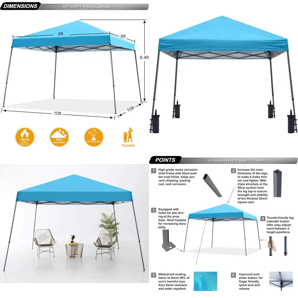 

Portable Outdoor 10x10 ft Canopy with 8x8 ft Top, Sky Blue Base