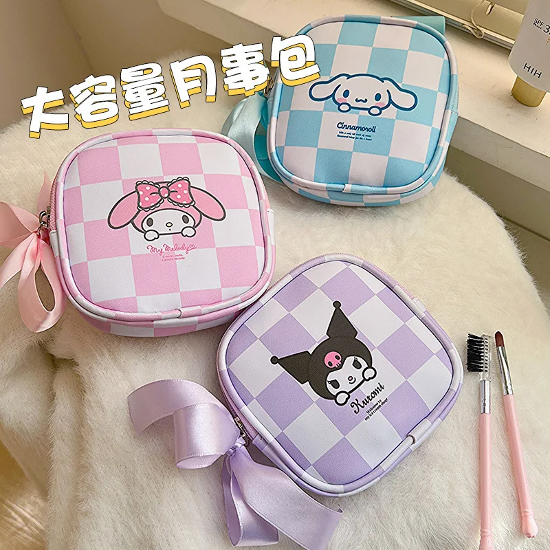 Sanrio Kuromi Melody Cinnamoroll Cartoon Waterproof PU Leather Auntie Towel Large Capacity Tampon Storage Bag