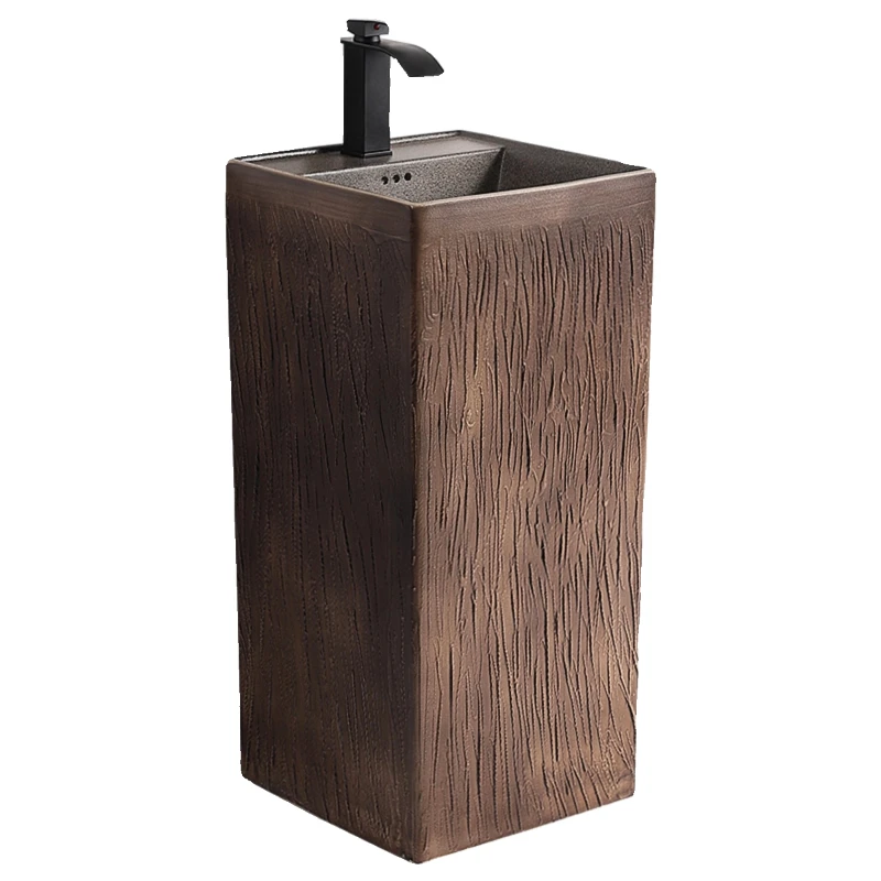 

Outdoor balcony hand basin integrated floor type retro ceramic column basin courtyard Chinese outdoor hand basin pool
