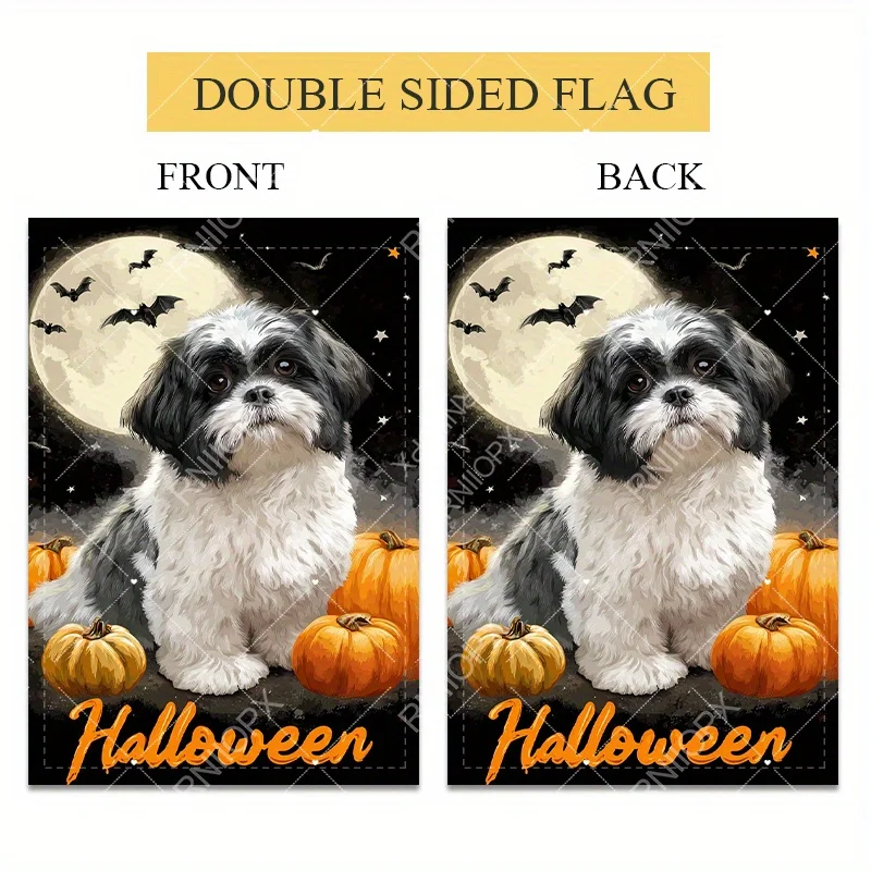 2D Flat, 1pc 2d Flat Garden Flag Double Side Mailbox Flag Decorative Featuring Cute Shih Tzu with Pumpkins And Halloween Theme Perfect for Family Gatherings And Festive Outdoor CelebrationsBracket Not Included, 2D Flat
