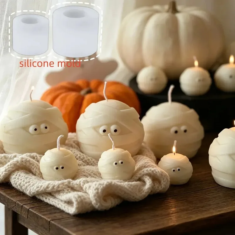 Halloween Bandage Spherical Candle Silicone Mold, Round Mould for DIY Resin Candle Home Party Decor