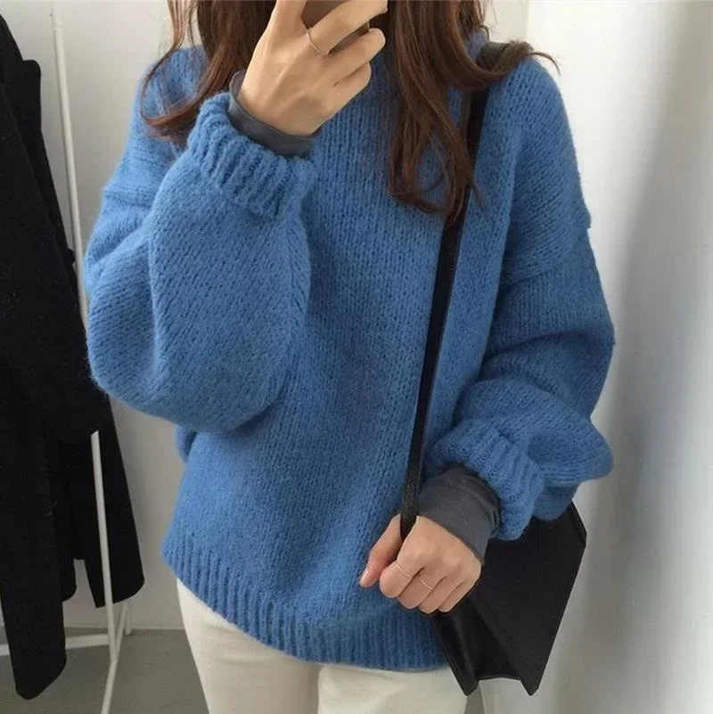 Women Jumpers 2021 Autumn Winter New Candy Color Sweater Korean Style Loose Thic Warm Knitted Pullover Orange Oversized Sweaters