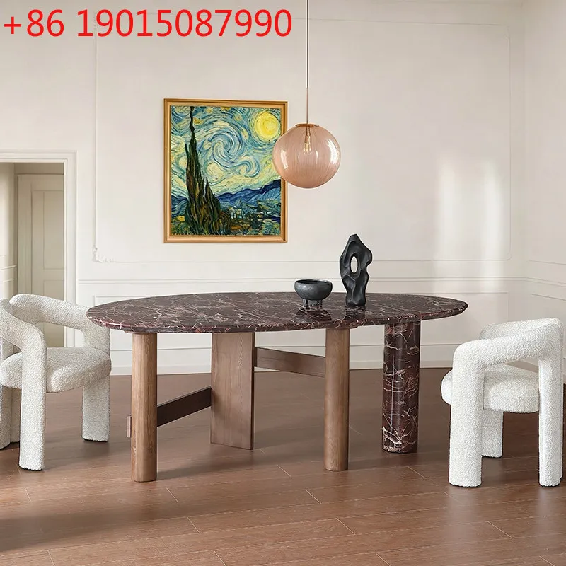

Attitude French retro dining table Large flat-floor villa Oval marble premium dining table