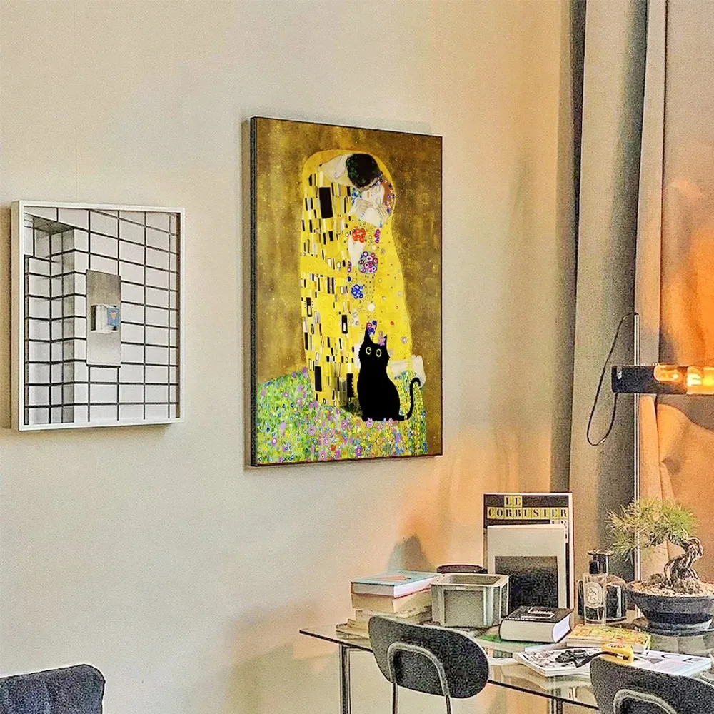 القطة السوداء اللوحة الشهيرة مجردة فان جوخ مونيه الانطباعيةين الجدار ملصق فني زنبق الماء قماش النفط اللوحة طباعة ديكور المنزل