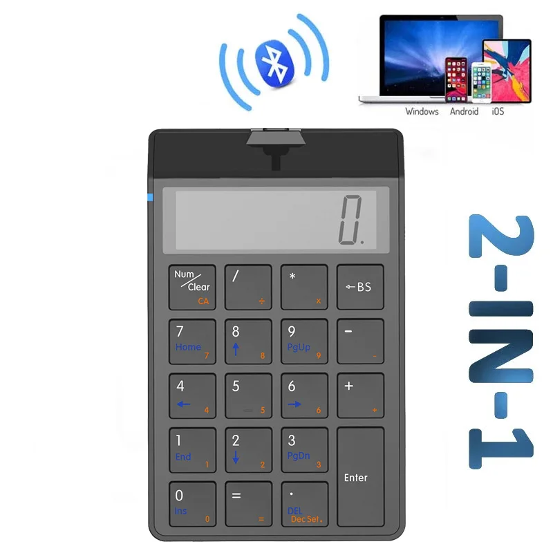 

Bluetooth Wireless Keyboard and Calculator, 2 in 1 Calculator, Keypad, USB Charging, accounting, Display