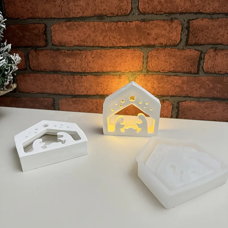 Easter House Jesus Prayer Candle Holder Insert Silicone Mold DIY Desktop Decoration Resin Mold Easter Day Crafts Birthday Gift