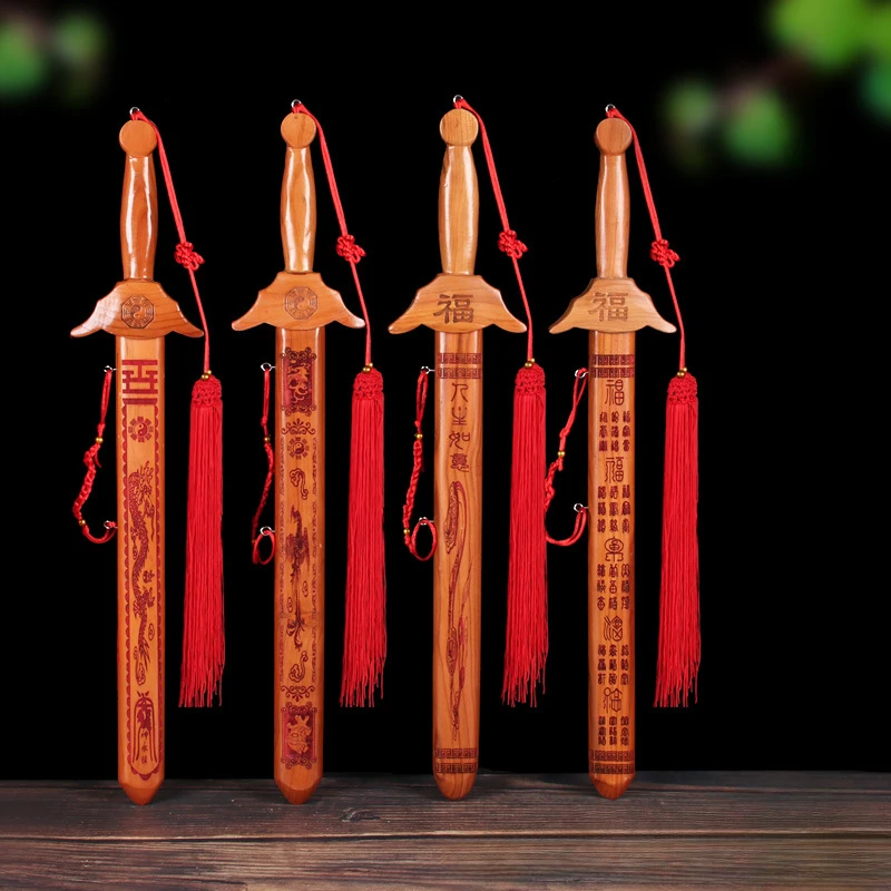 Buddhism Peach Wood Sword Pendant Carving