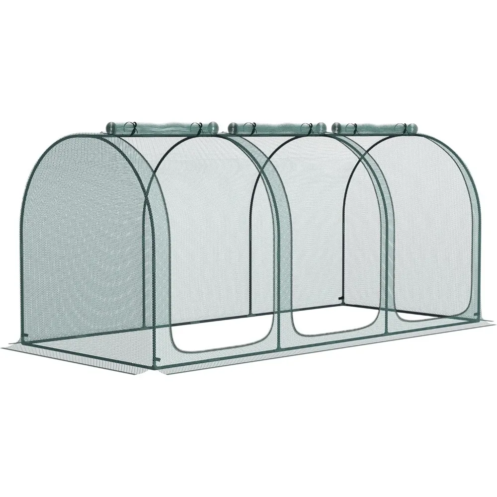 

9' x 4' Crop Cage, Plant Protection Tent with Three Zippered Doors, Storage Bag and 6 Ground Stakes, for Garden, Yard, Lawn, Gre