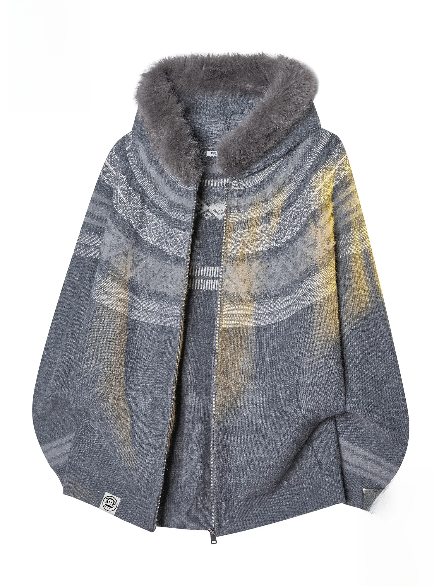 

PaulFrank Monkey Hooded Knit Sweater Men's Loose Fit Faion Brand Autumn New Sle Warm Polyester Blend Long Sve Coat