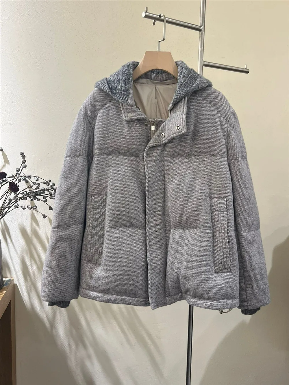 Women\'s Winter Hooded Zipper Down Outerwear New L*P Cashmere White Goose Down Jacket Hat Detachable