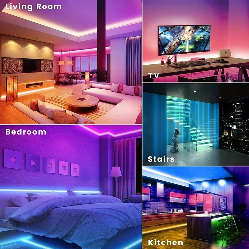 Lampu setrip LED 5050 RGB, lampu setrip Led WiFi, pita fleksibel berubah warna, dekorasi ruangan pencahayaan Led Diode dengan colokan EU