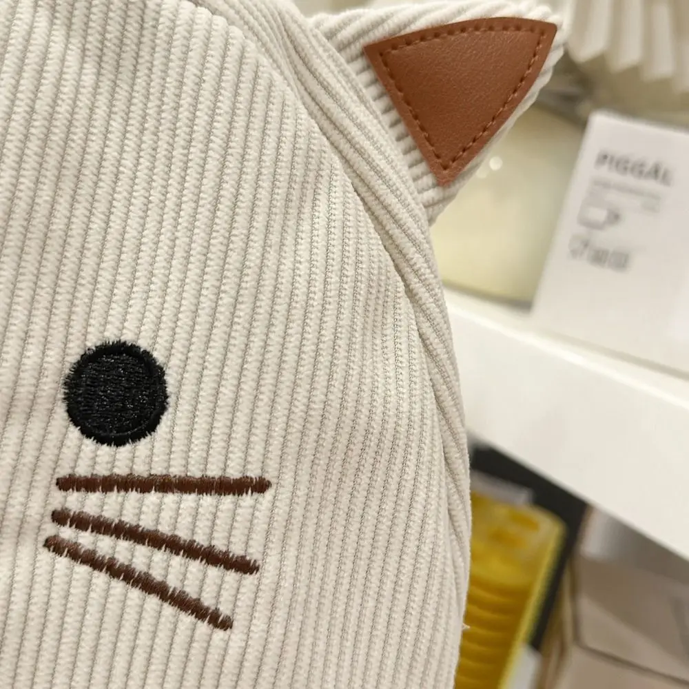 Niedlicher Süßer Cartoon-Katzen-Rucksack, mehrfarbig, minimalistisch, aus Cord, große Kapazität, strapazierfähig, Schultasche für Schüler, Geschenk – Detail 9