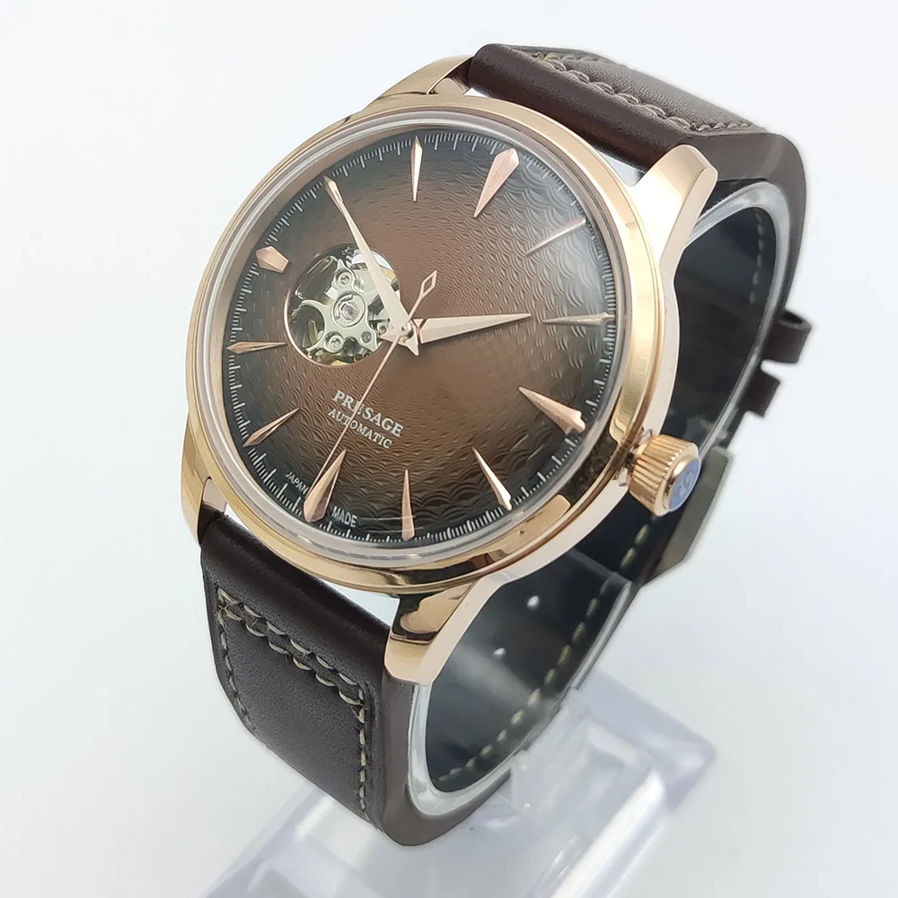 9 colors Vintage 40MM Men's Mechanical Watch NH38 Movement Skeleton Dial Waterproof Automatic Watch Leather Strap view 2