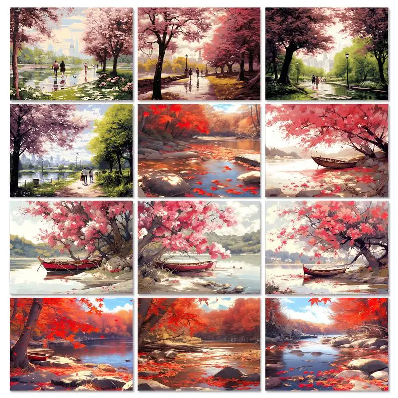 

GATYZTORY Riverside Landscape DIY Painting By Numbers Kits Pictures On Canvas With Framed Paint For Painting Home Wall Deocr Gi