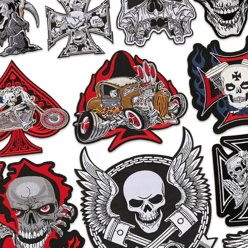 Punk Skull Big Patches For Clothing Sew On Embroidery Iron Jacket Rock Designer Outdoor Mochila Motorcycle Biker Parche Naszywki