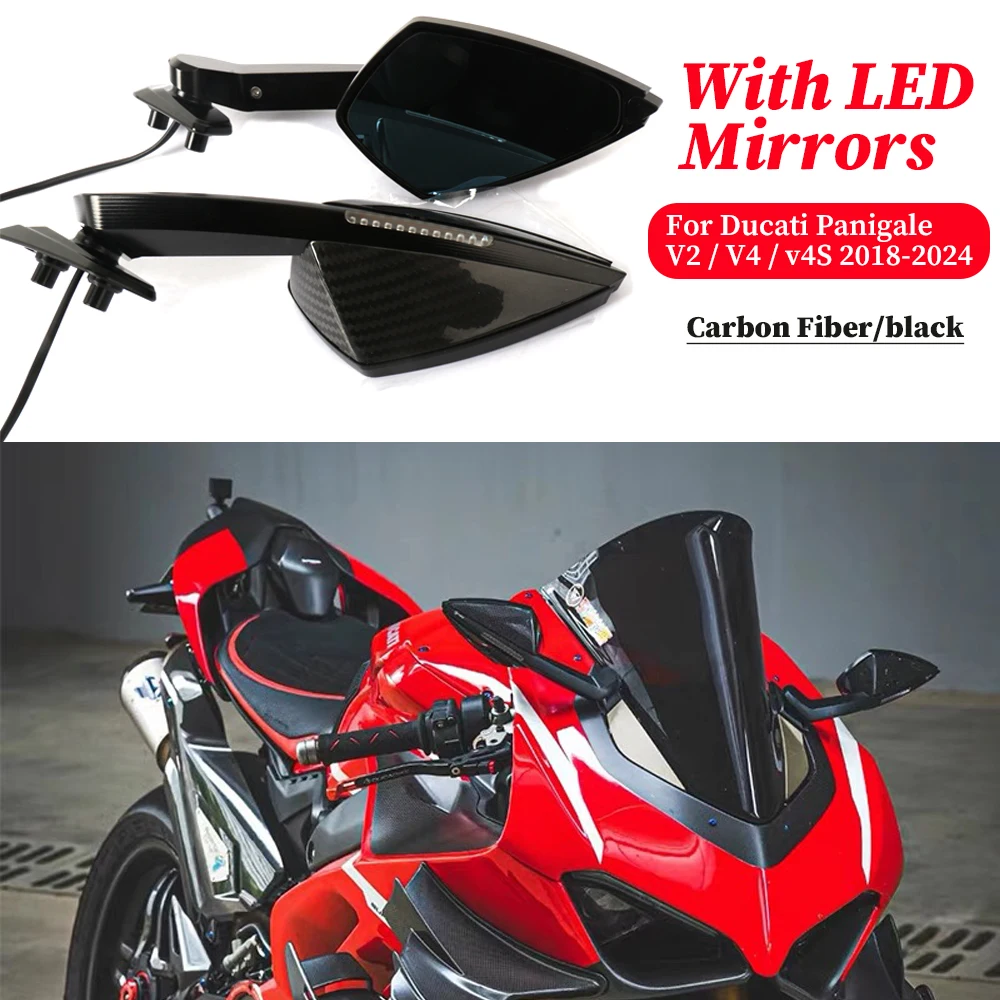 Motorcycle Tuning LED water Turn Light Signals Folding Rear View Rearview Mirrors For Ducati supercar Panigale V4S V4 V2 2018-24