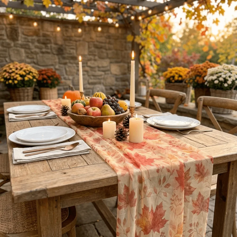 Festive Tulle Maple Leaf Table Runner Sheer Rustic Fall Table Decor Decorative Farmhouse Table Flag Table Setting
