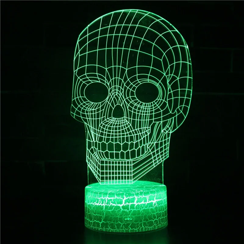 ไนท์นอะคริลิก3D ภาพลวงตาหลอดไฟ LED กะโหลกไฟกลางคืนสำหรับตกแต่งห้องนอน USB โคมไฟตั้งโต๊ะข้างเตียงของขวัญฮาโลวีนสำหรับเด็กผู้ชาย