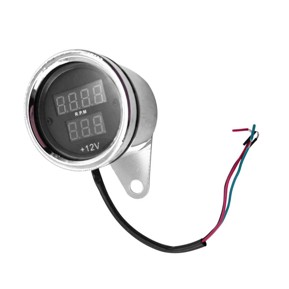 

12V LED Digital Motorcycle Speedometer Tachometer Gauge Oil Level Meter Iron Silver Speed Gauge Odometer
