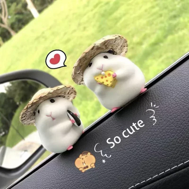 Cute doll straw hat hamster car interior accessories new car interior pendant center console decoration car decoration