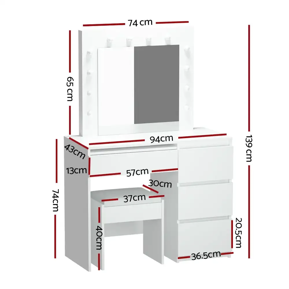 Bedroom Furniture Dressing Table LED Makeup Mirror Stool Set 12 Bulbs Vanity Desk White Vanity Set Makeup
